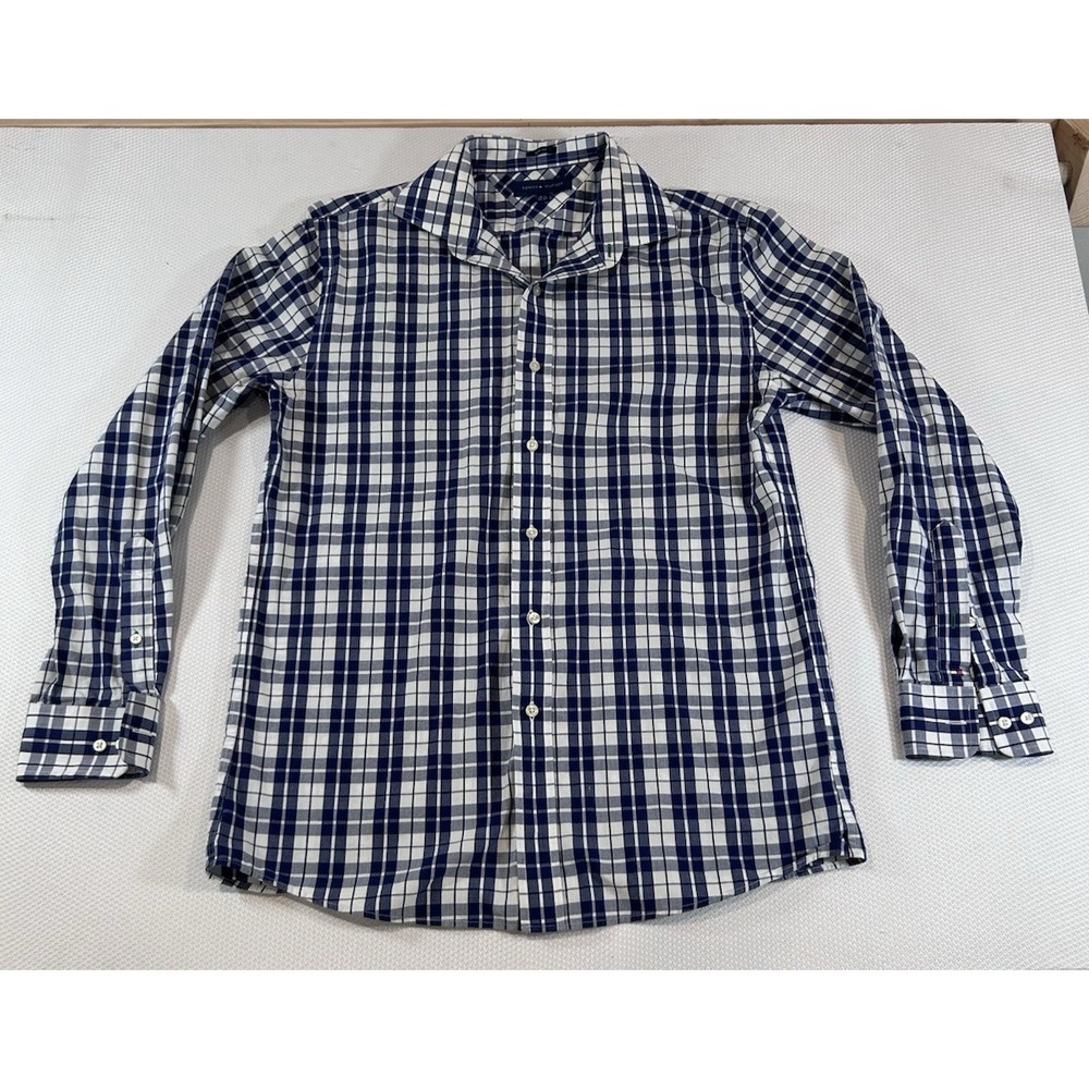 Tommy Hilfiger Mens M Blue Plaid Slim Fit Button Up Shirt 15.5 32/33